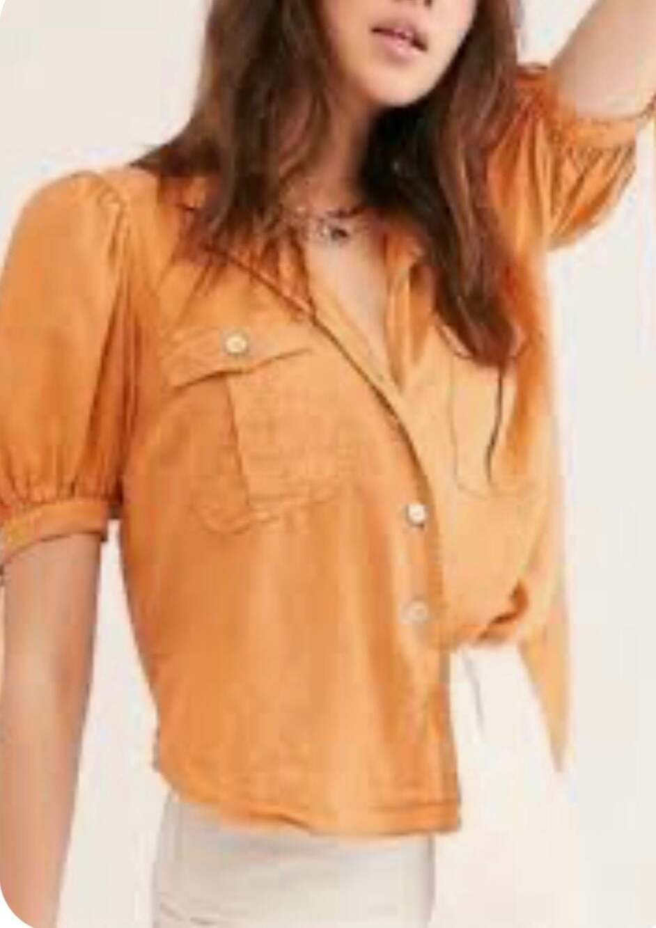 Free People Safari Babe Orange Puff Short Sleeve Button Down Top xs - Picture 1 of 6